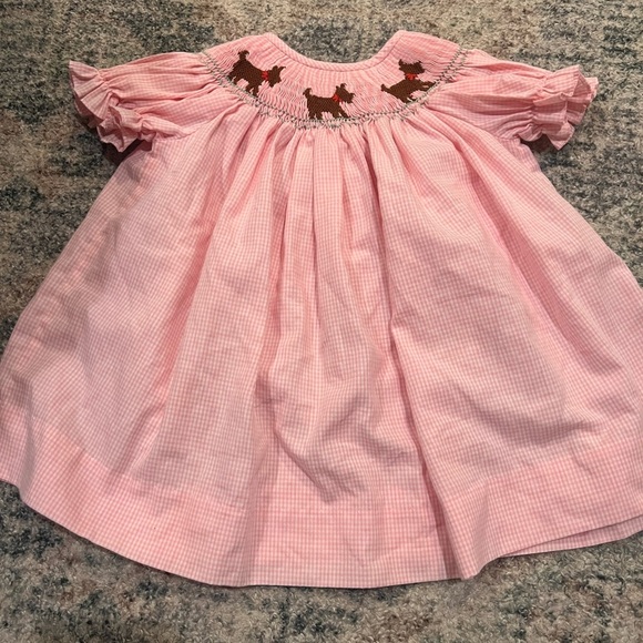 Baby pink  Gingham Dress with Dog Embroidery. A8 - Picture 1 of 4